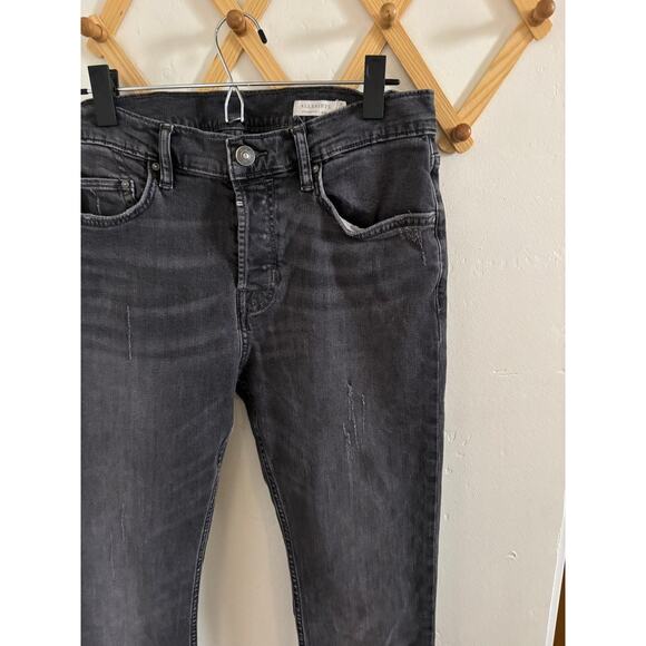 ALLSAINTS Jeans Mens 32W Cigarette Damaged Skinny Fit Light Wash Black - Picture 4 of 9